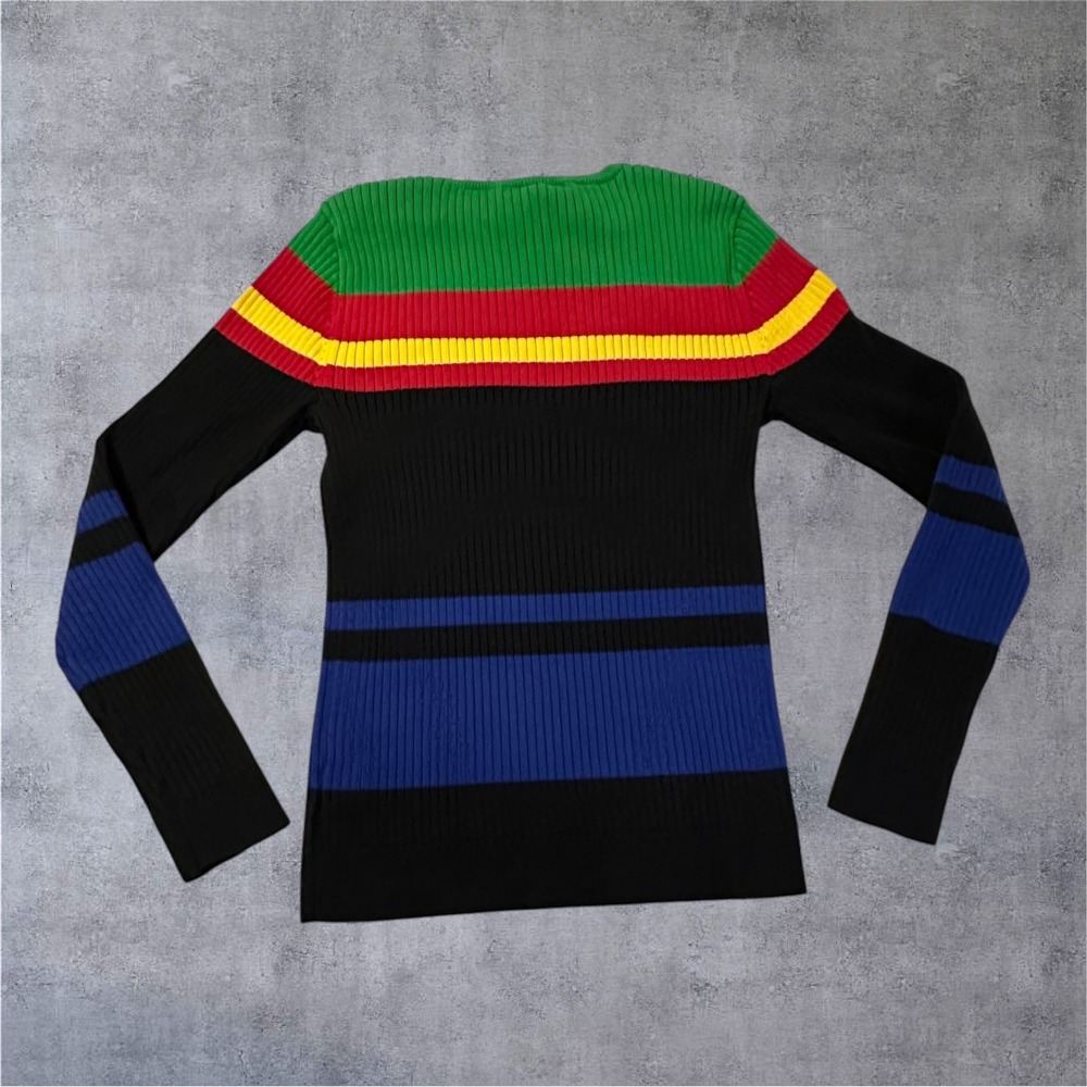 Ralph Lauren Sweater Womens M Multicolor Ribbed Knit Button Shoulder Striped - Picture 12 of 12